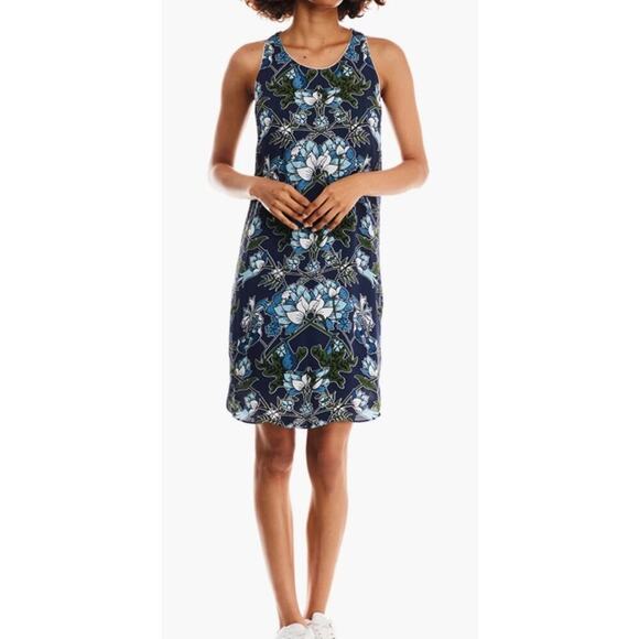 Massimo Dutti Navy Blue Botanical Floral Scoop Neck Shift Dress, 4 - Picture 1 of 12